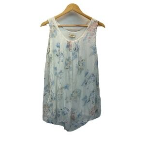 Ambra Sleeveless Ivory‎ Floral Top Made in Italy Pure Silk Sz L Tank Lined soft